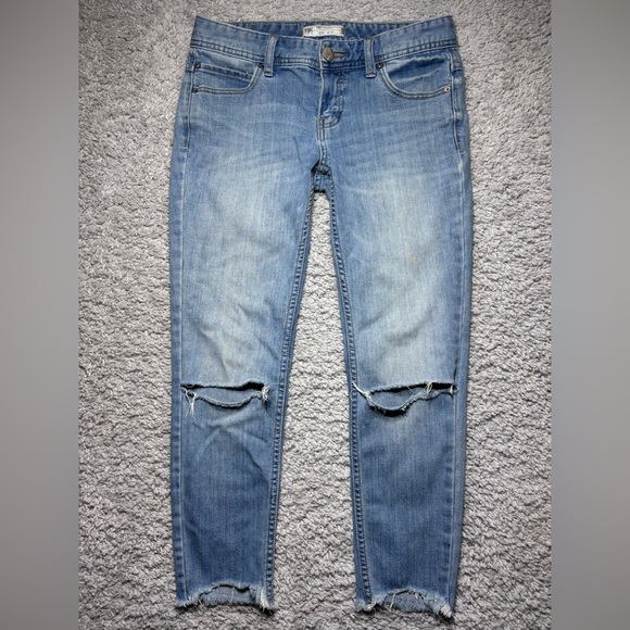 Free People Jeans Womens 27 Straight Ankle Capri Crop Raw Hem Light Wash Stretch - Picture 1 of 3